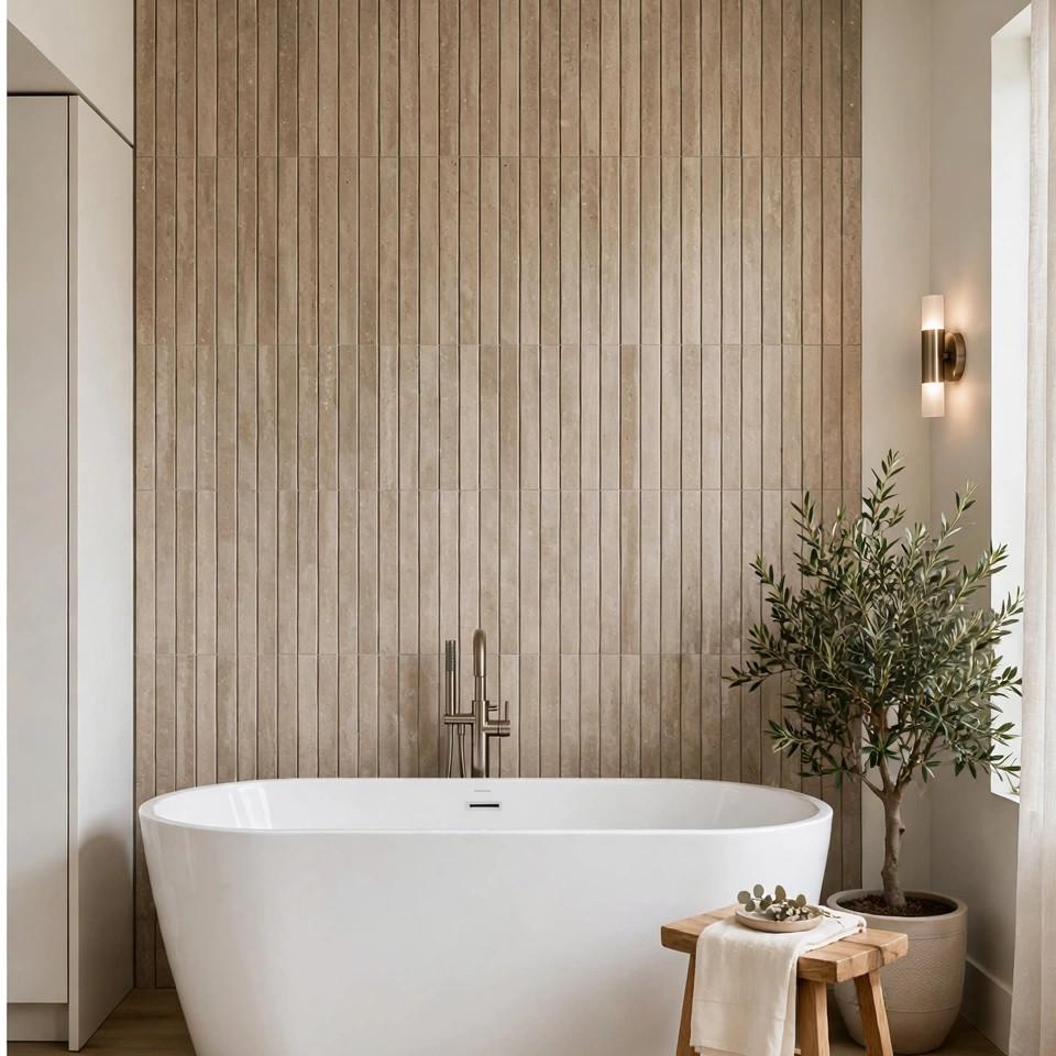 Walk-in shower with large-format tile